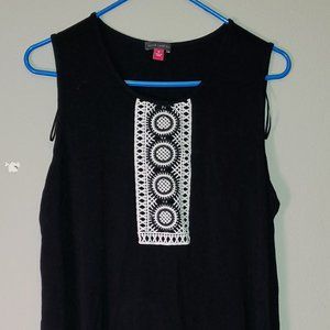 Long and soft black tank top with white lace accents